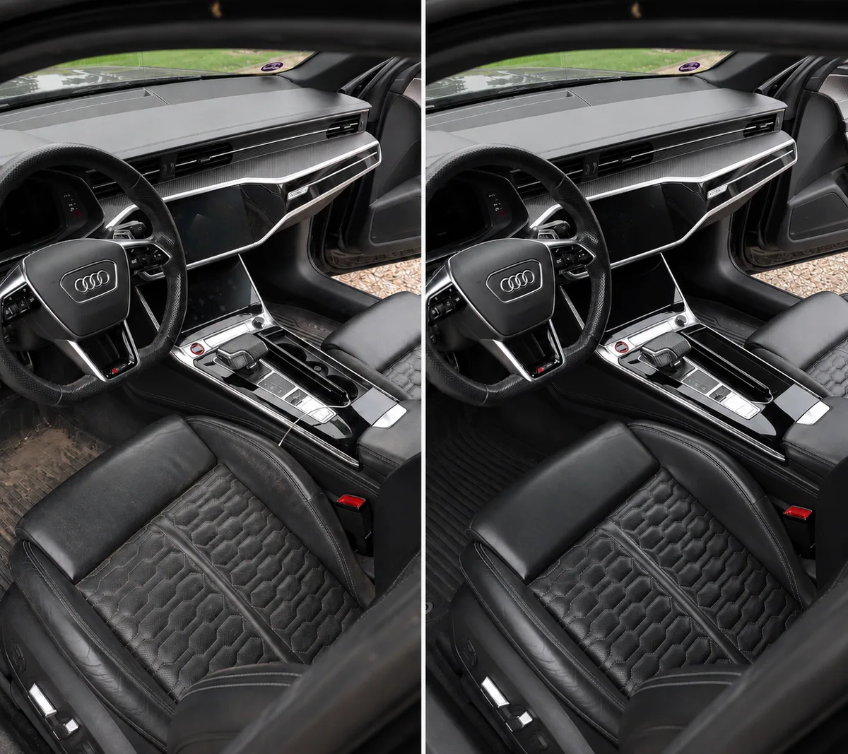 Avant après nettoyage intérieur d'une Audi RS6 par Léman Auto Clean