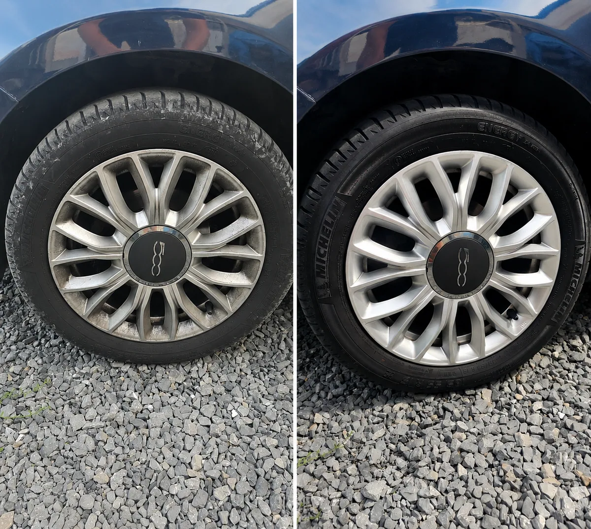 Avant après nettoyage des jantes d'une Fiat 500 par Léman Auto Clean
